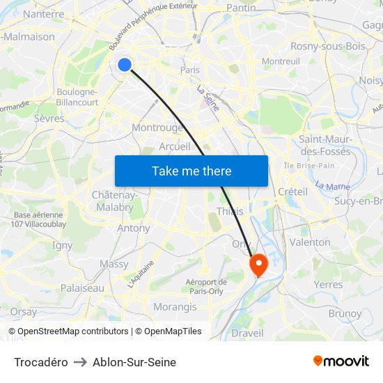 Trocadéro to Ablon-Sur-Seine map