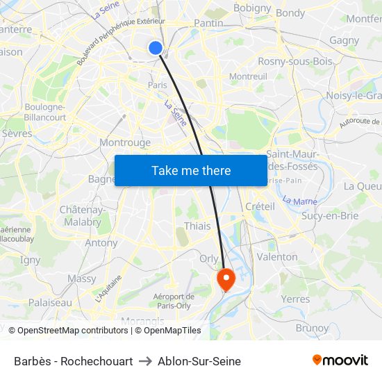 Barbès - Rochechouart to Ablon-Sur-Seine map