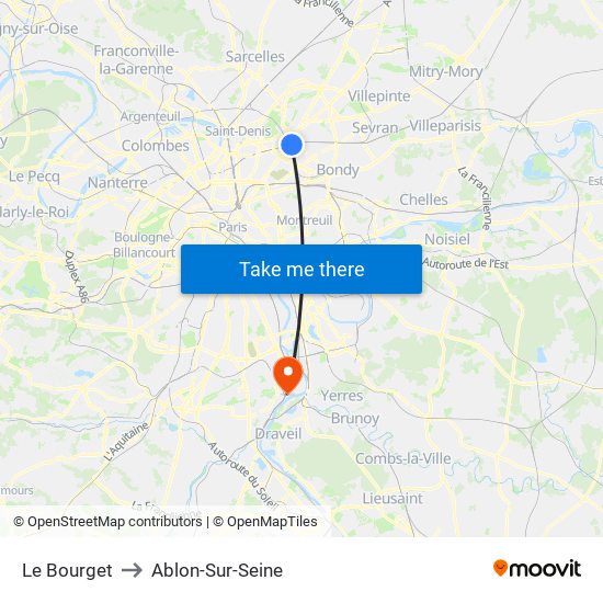 Le Bourget to Ablon-Sur-Seine map