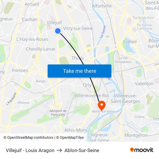 Villejuif - Louis Aragon to Ablon-Sur-Seine map
