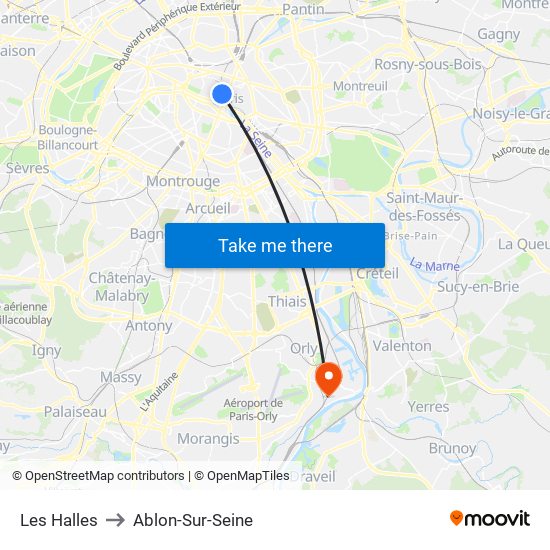 Les Halles to Ablon-Sur-Seine map