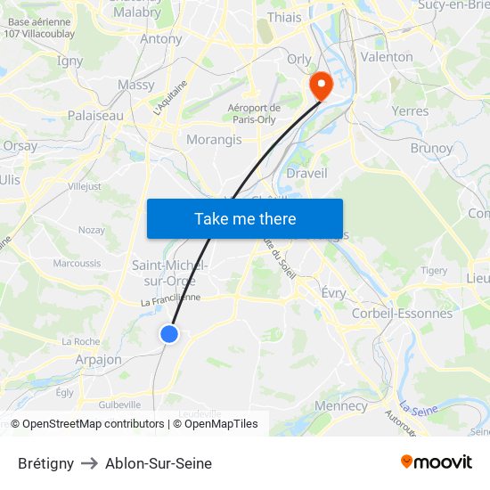 Brétigny to Ablon-Sur-Seine map