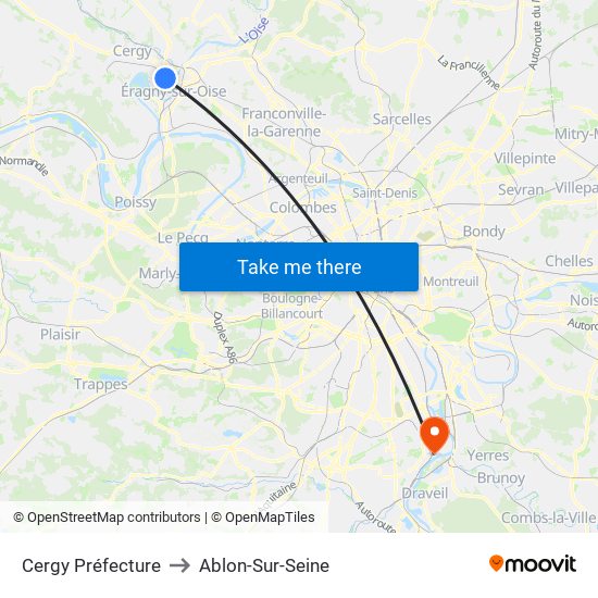 Cergy Préfecture to Ablon-Sur-Seine map