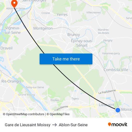 Gare de Lieusaint Moissy to Ablon-Sur-Seine map