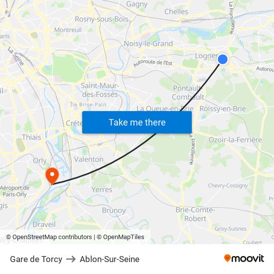 Gare de Torcy to Ablon-Sur-Seine map