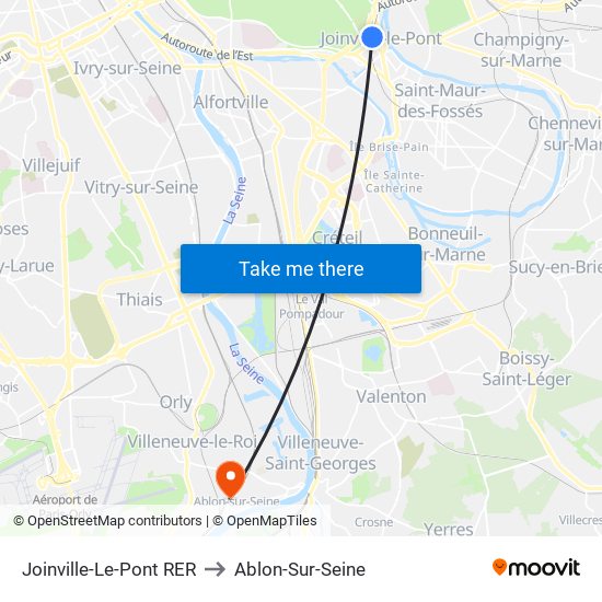 Joinville-Le-Pont RER to Ablon-Sur-Seine map