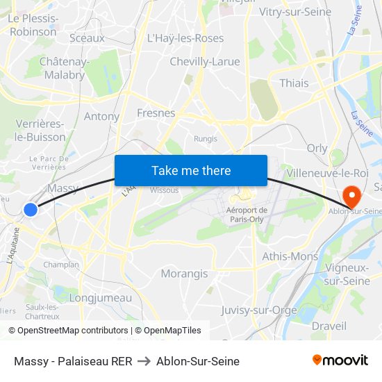 Massy - Palaiseau RER to Ablon-Sur-Seine map