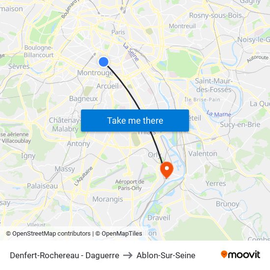 Denfert-Rochereau - Daguerre to Ablon-Sur-Seine map
