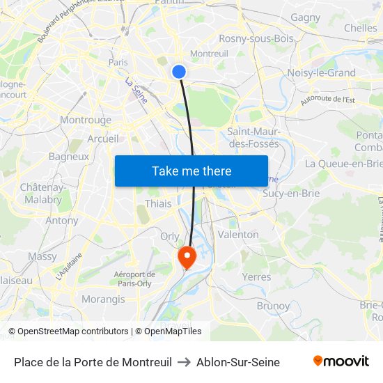 Place de la Porte de Montreuil to Ablon-Sur-Seine map