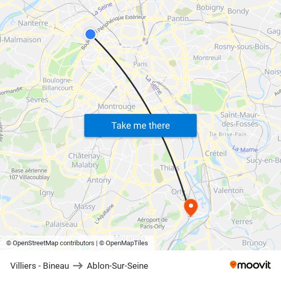 Villiers - Bineau to Ablon-Sur-Seine map
