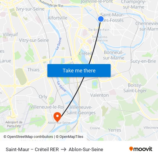 Saint-Maur – Créteil RER to Ablon-Sur-Seine map