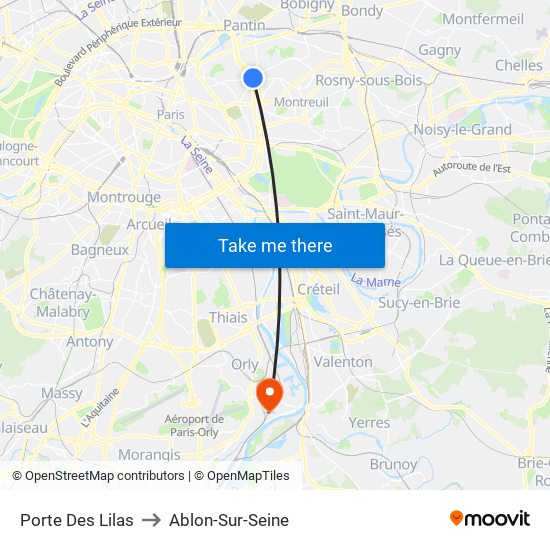 Porte Des Lilas to Ablon-Sur-Seine map