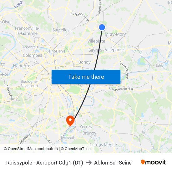 Roissypole - Aéroport Cdg1 (D1) to Ablon-Sur-Seine map