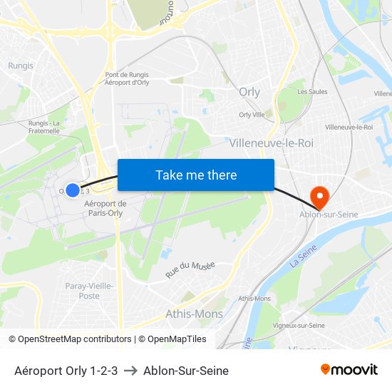 Aéroport Orly 1-2-3 to Ablon-Sur-Seine map