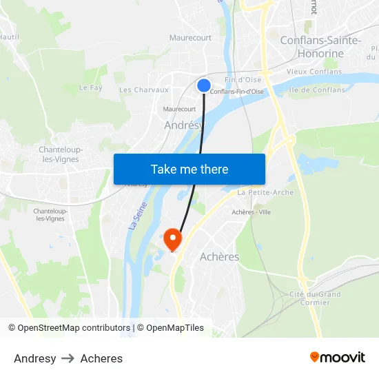 Andresy to Acheres map