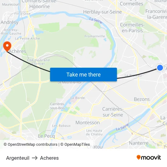 Argenteuil to Acheres map