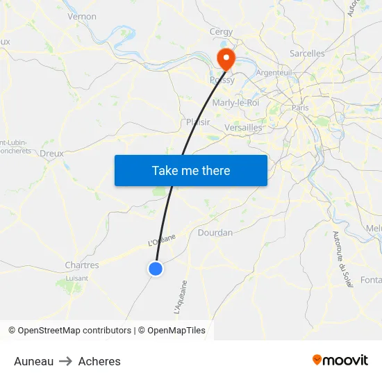 Auneau to Acheres map