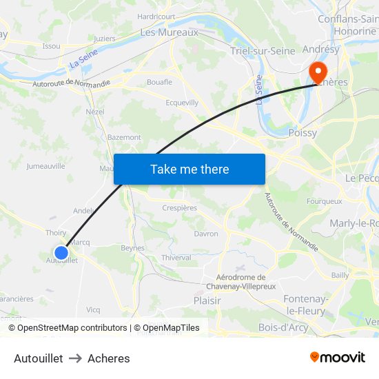 Autouillet to Acheres map