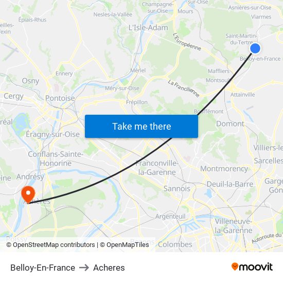 Belloy-En-France to Acheres map