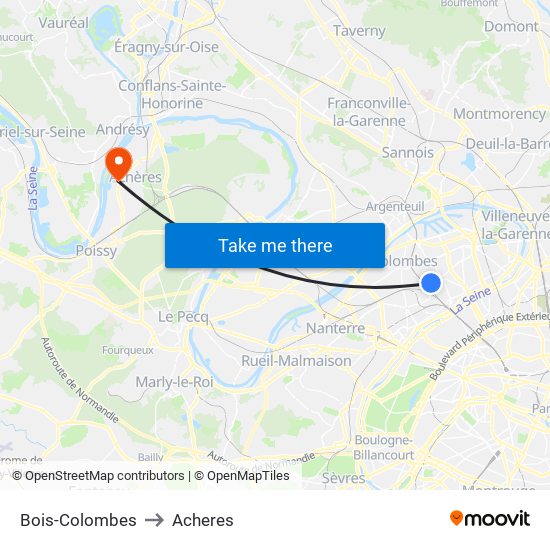 Bois-Colombes to Acheres map
