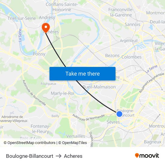 Boulogne-Billancourt to Acheres map
