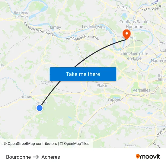 Bourdonne to Acheres map