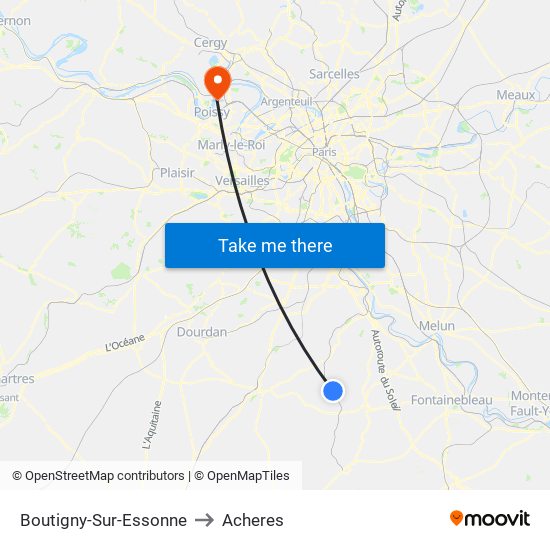 Boutigny-Sur-Essonne to Acheres map