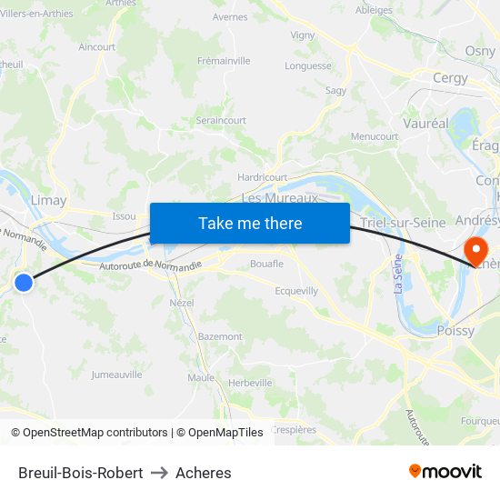 Breuil-Bois-Robert to Acheres map