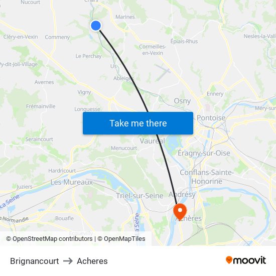 Brignancourt to Acheres map