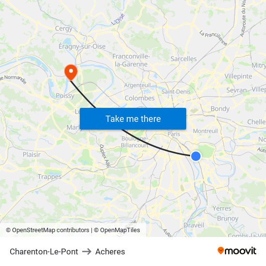 Charenton-Le-Pont to Acheres map