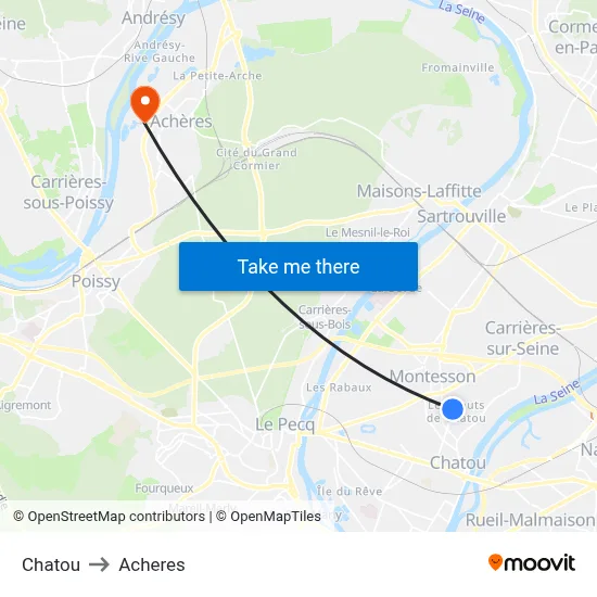 Chatou to Acheres map