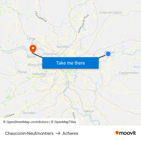 Chauconin-Neufmontiers to Acheres map