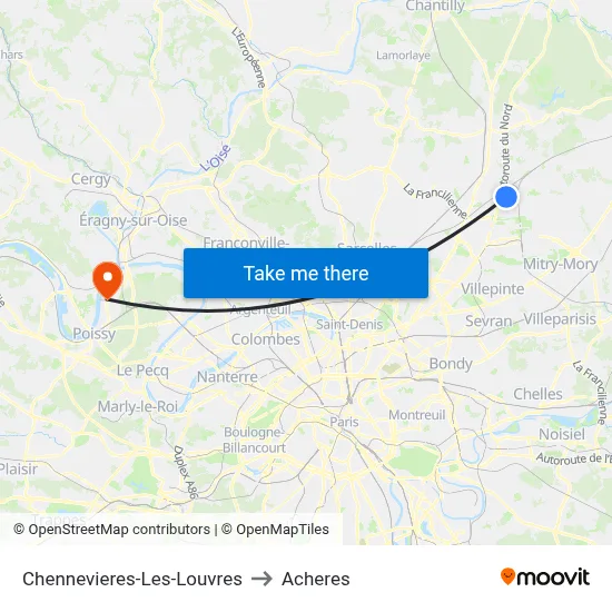 Chennevieres-Les-Louvres to Acheres map