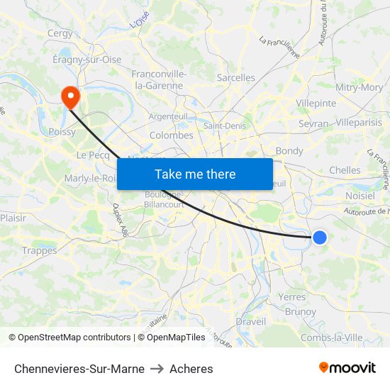 Chennevieres-Sur-Marne to Acheres map