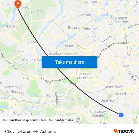 Chevilly-Larue to Acheres map