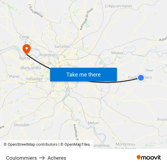 Coulommiers to Acheres map