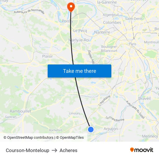Courson-Monteloup to Acheres map