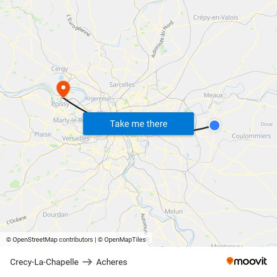 Crecy-La-Chapelle to Acheres map