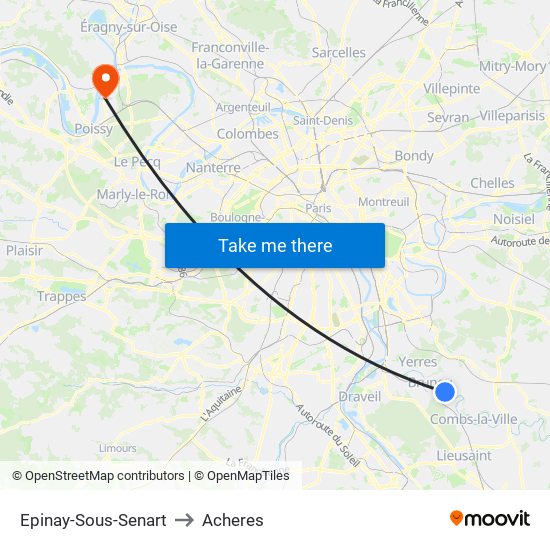 Epinay-Sous-Senart to Acheres map