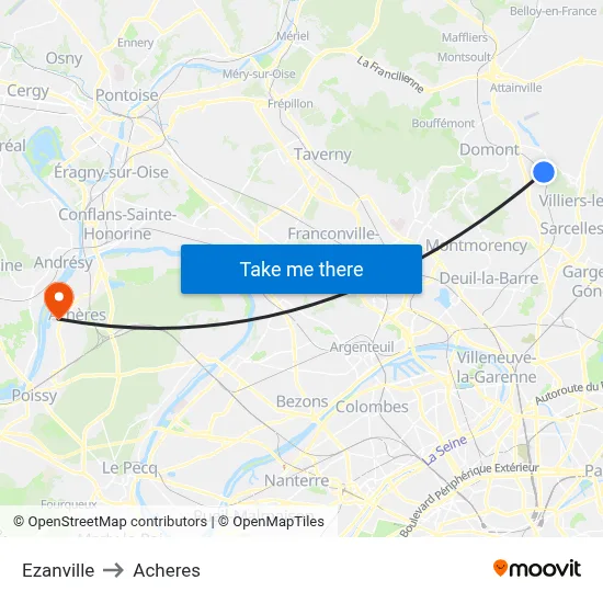 Ezanville to Acheres map