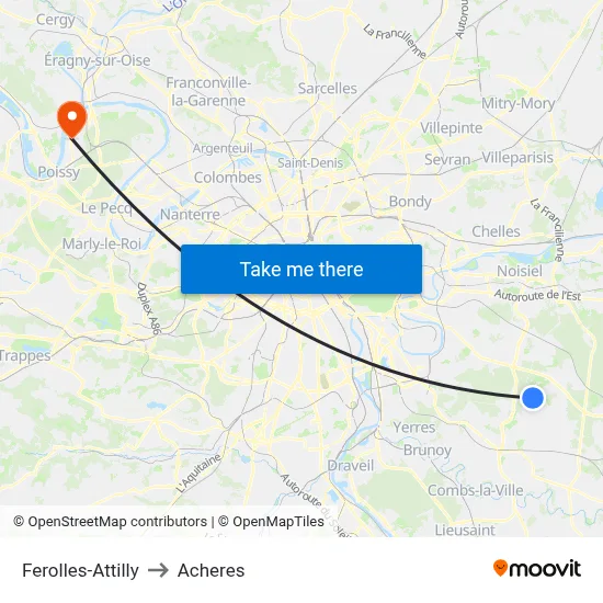 Ferolles-Attilly to Acheres map