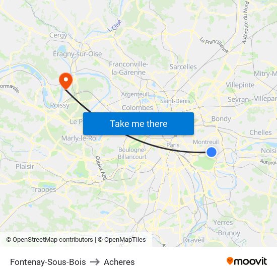 Fontenay-Sous-Bois to Acheres map