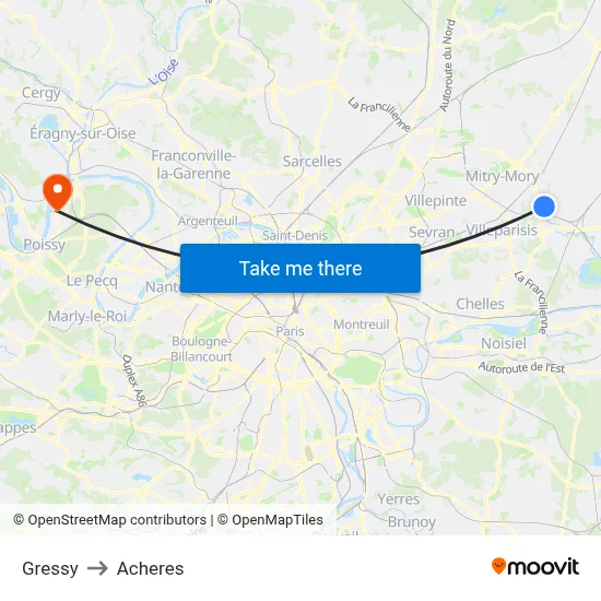 Gressy to Acheres map