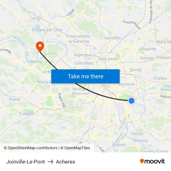 Joinville-Le-Pont to Acheres map