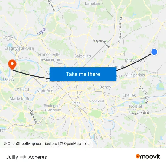 Juilly to Acheres map