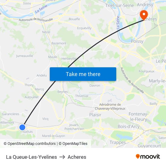 La Queue-Les-Yvelines to Acheres map