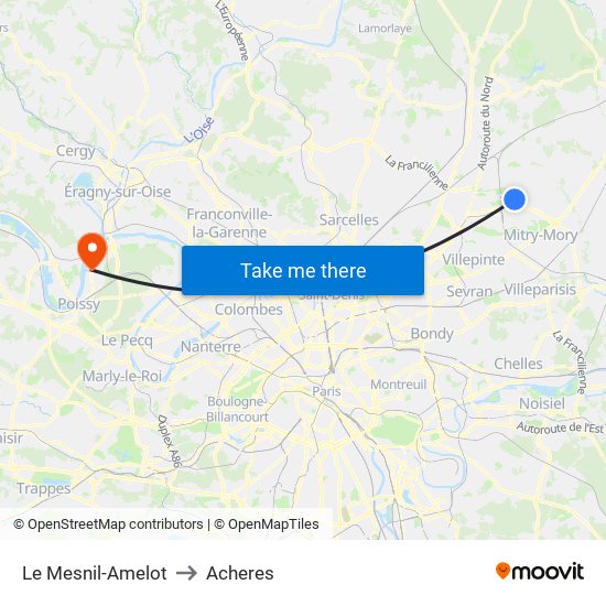 Le Mesnil-Amelot to Acheres map