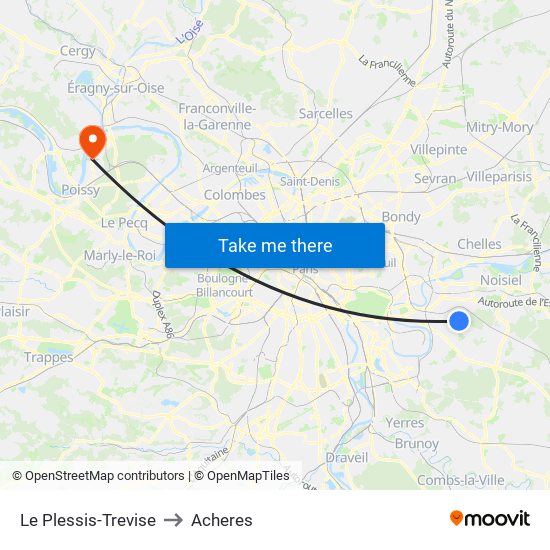 Le Plessis-Trevise to Acheres map