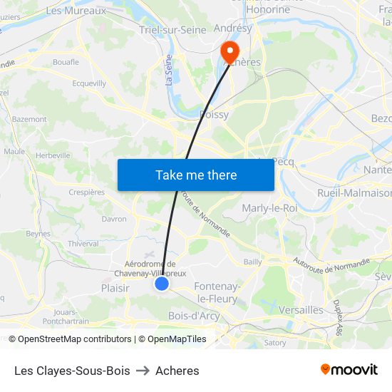 Les Clayes-Sous-Bois to Acheres map