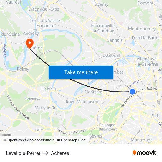 Levallois-Perret to Acheres map